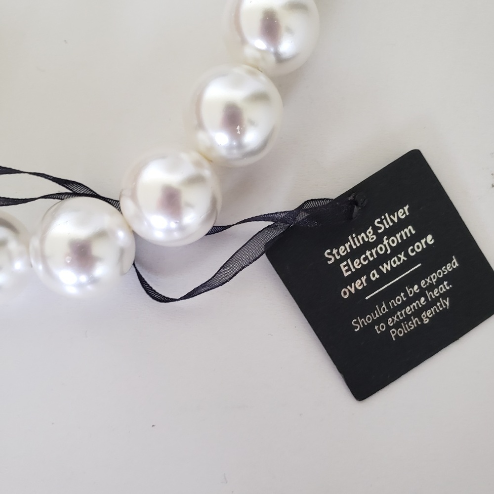 E&L Israel Sterling Silver Electroform Shell Pearl Beaded Necklace 18" - Picture 9 of 9